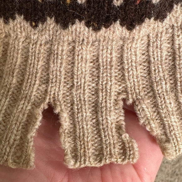 Woolrich 100% Tan/Brown Wool Mock Neck 3 Button Pullover Grunge Sweater Sz L - Picture 7 of 12